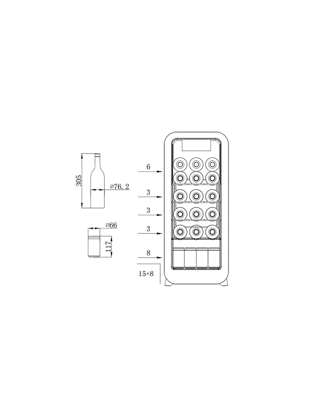 15 bottle single zone wine or drinks fridge